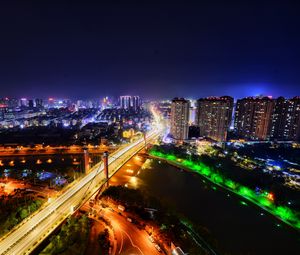 Preview wallpaper night city, city lights, lighting, aerial view