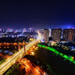 Preview wallpaper night city, city lights, lighting, aerial view