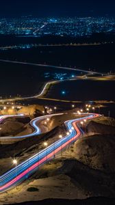 Preview wallpaper night city, city lights, long exposure, road, abu dhabi, united arab emirates