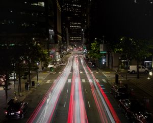 Preview wallpaper night city, city lights, long exposure