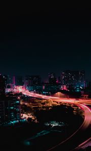 Preview wallpaper night city, city lights, night, road, lights