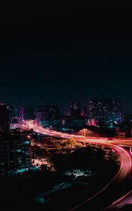 Preview wallpaper night city, city lights, night, road, lights