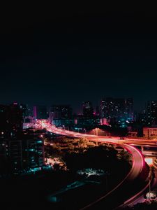 Preview wallpaper night city, city lights, night, road, lights