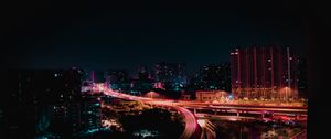 Preview wallpaper night city, city lights, night, road, lights