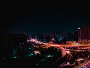 Preview wallpaper night city, city lights, night, road, lights