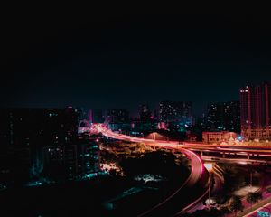 Preview wallpaper night city, city lights, night, road, lights