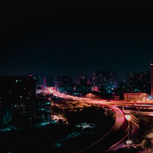 Preview wallpaper night city, city lights, night, road, lights