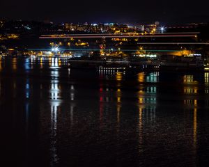 Preview wallpaper night city, city lights, night, istanbul, turkey, coast