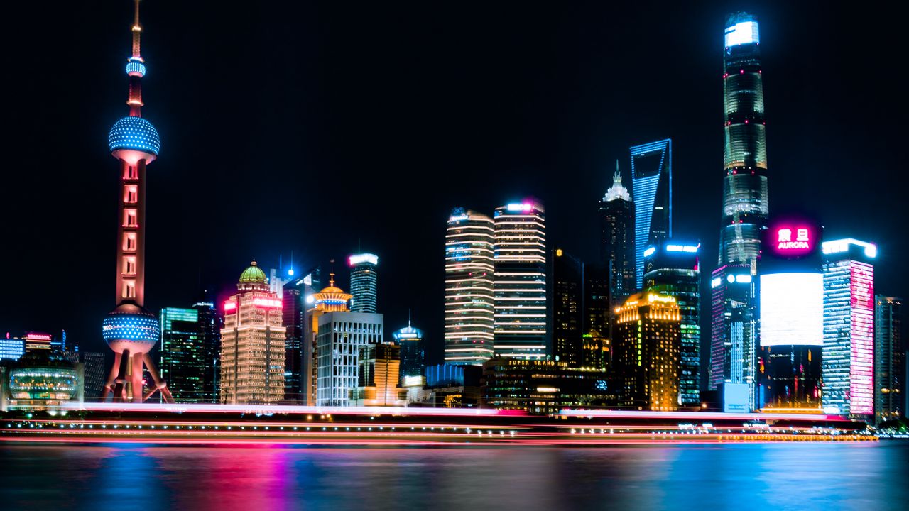 Wallpaper night city, city lights, panorama, shanghai, china