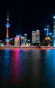 Preview wallpaper night city, city lights, panorama, shanghai, china