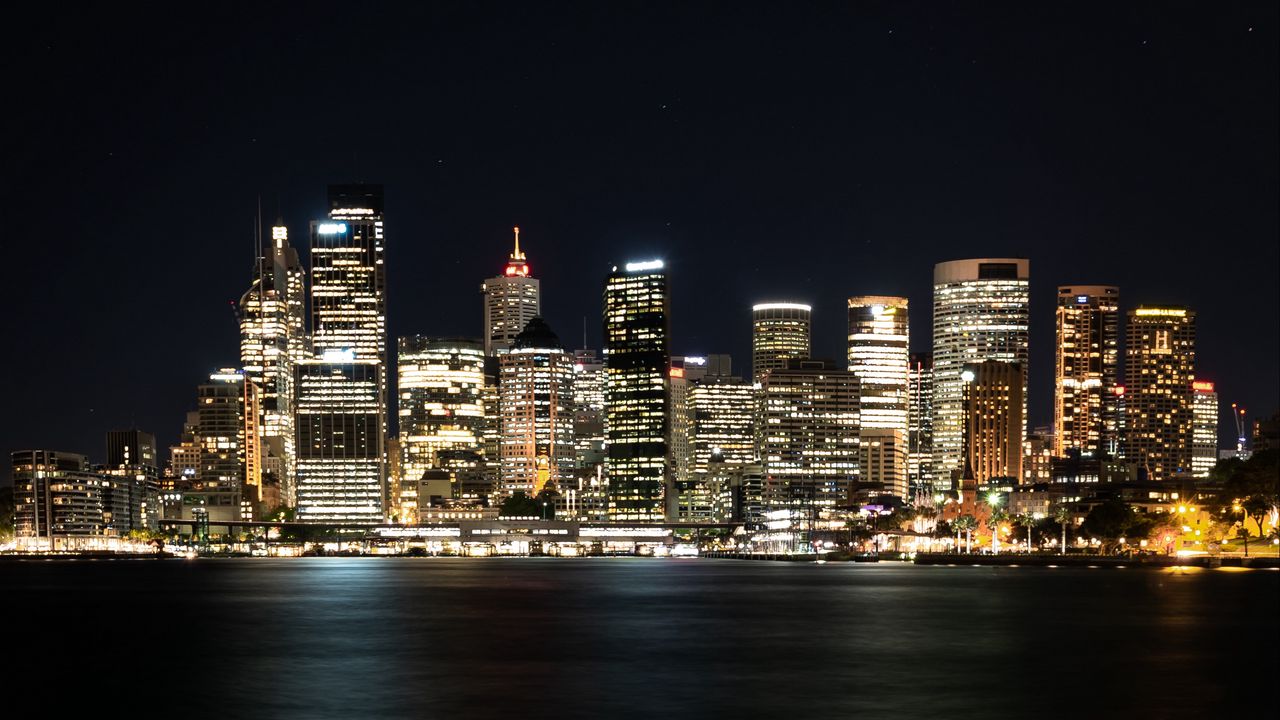 Wallpaper night city, city lights, panorama, shore, sydney, australia