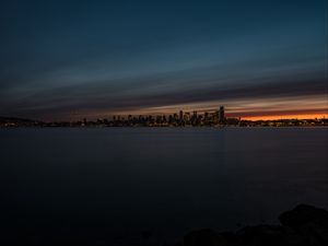 Preview wallpaper night city, city lights, panorama, coast, seattle, united states