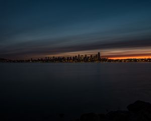 Preview wallpaper night city, city lights, panorama, coast, seattle, united states