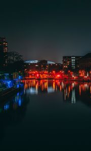 Preview wallpaper night city, city lights, river, shore, berlin, germany