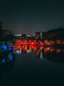 Preview wallpaper night city, city lights, river, shore, berlin, germany