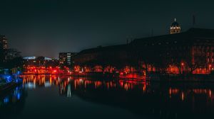 Preview wallpaper night city, city lights, river, shore, berlin, germany