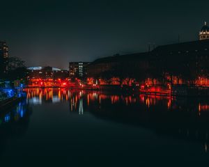 Preview wallpaper night city, city lights, river, shore, berlin, germany