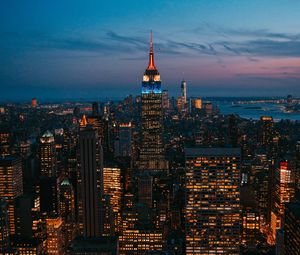 Preview wallpaper night city, city lights, skyscraper, new york, metropolis, top view, usa