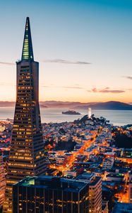 Preview wallpaper night city, city lights, skyscraper, aerial view, san francisco, united states