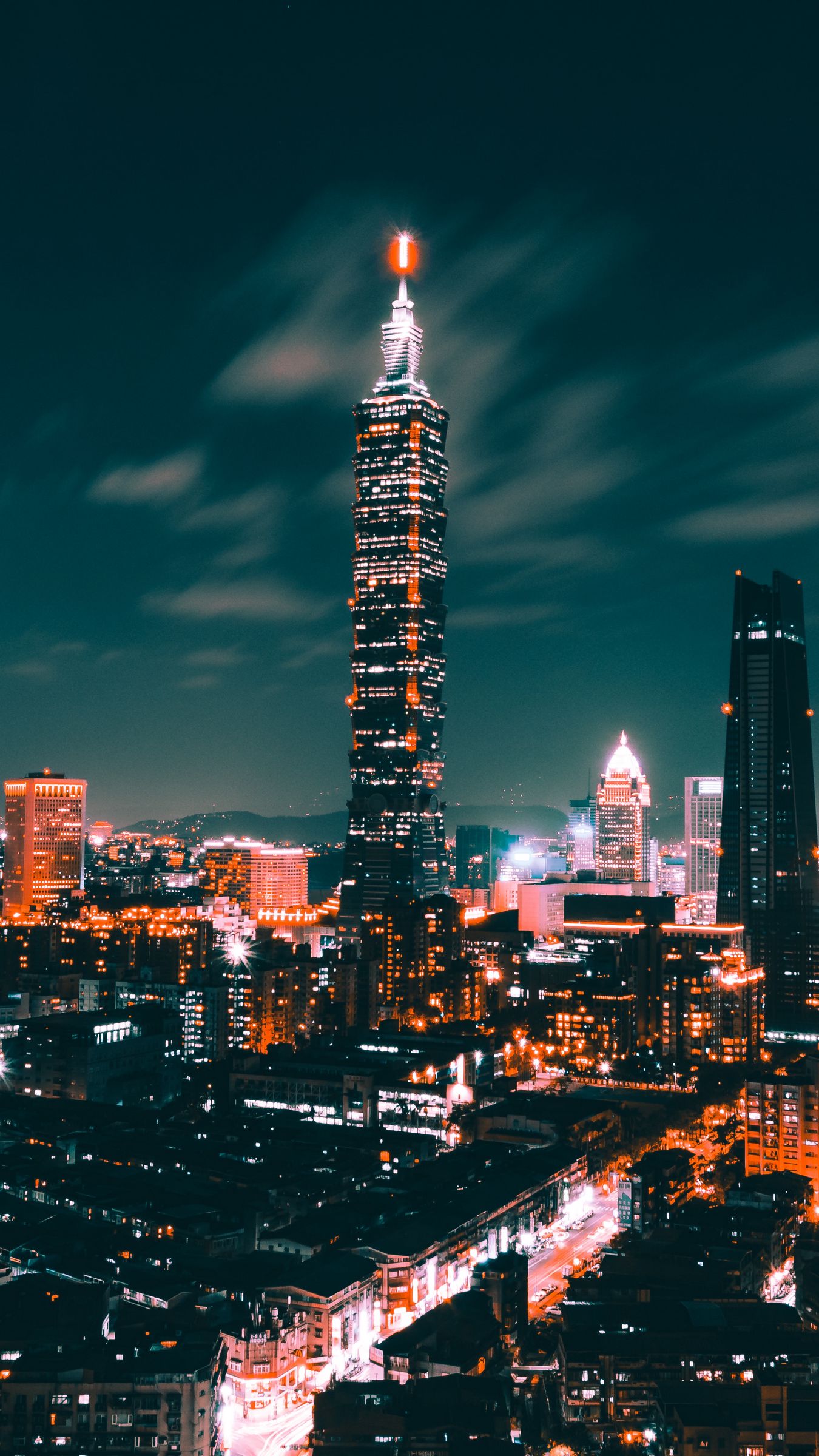 Download Wallpaper 1350x2400 Night City City Lights Skyscrapers Top View Taiwan Iphone 8 7 6s 6 For Parallax Hd Background