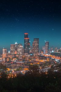 Preview wallpaper night city, city lights, starry sky, architecture, panorama