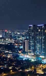 Preview wallpaper night city, city lights, starry sky, kuala lumpur, malaysia