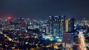 Preview wallpaper night city, city lights, starry sky, kuala lumpur, malaysia