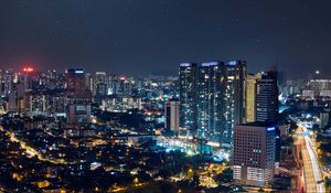 Preview wallpaper night city, city lights, starry sky, kuala lumpur, malaysia