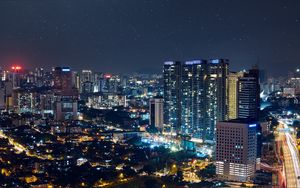 Preview wallpaper night city, city lights, starry sky, kuala lumpur, malaysia