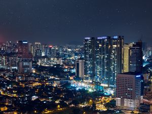 Preview wallpaper night city, city lights, starry sky, kuala lumpur, malaysia