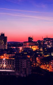 Preview wallpaper night city, city lights, sunset, buildings, sky, architecture