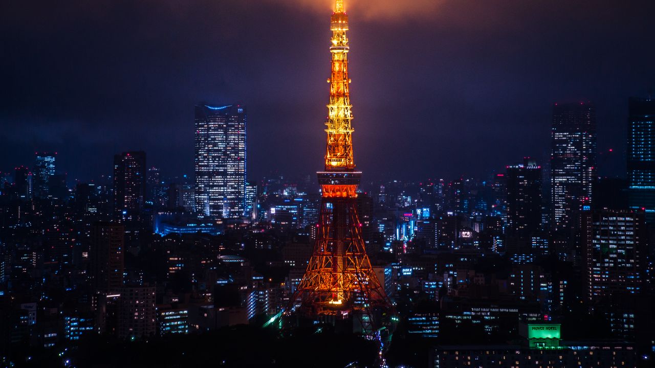 Wallpaper night city, city lights, tokyo, tower