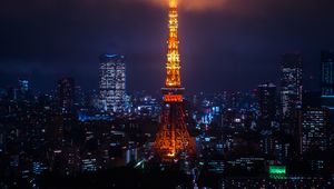 Preview wallpaper night city, city lights, tokyo, tower