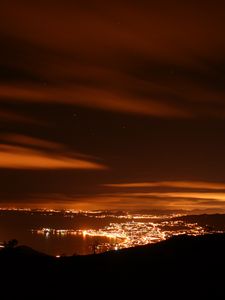 Preview wallpaper night city, city lights, top view, spain