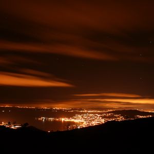 Preview wallpaper night city, city lights, top view, spain