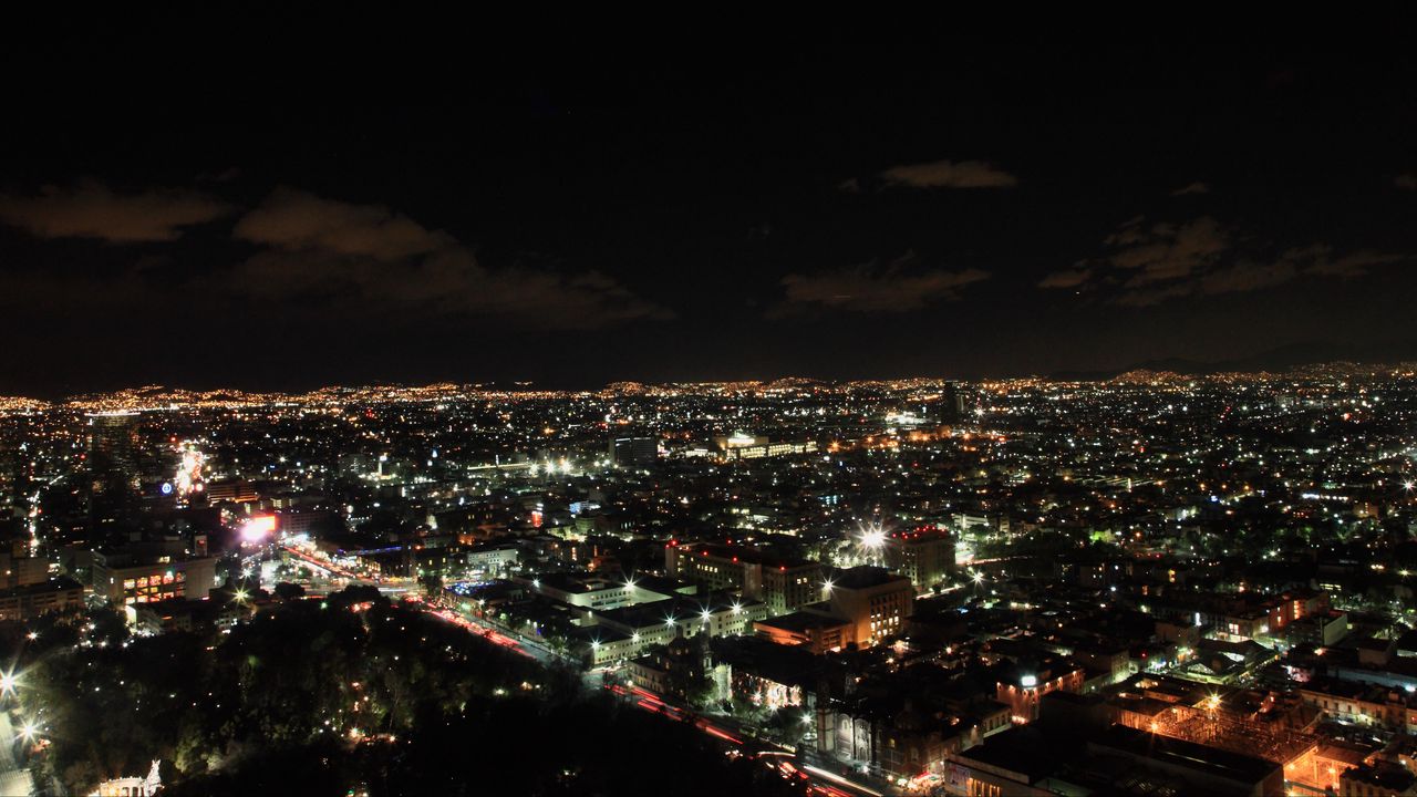 Wallpaper night city, city lights, top view, mexico