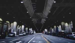 Preview wallpaper night city, city lights, underground, parking, asphalt, los angeles, united states