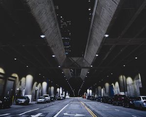 Preview wallpaper night city, city lights, underground, parking, asphalt, los angeles, united states