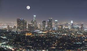 Preview wallpaper night city, city, moon, buildings, night