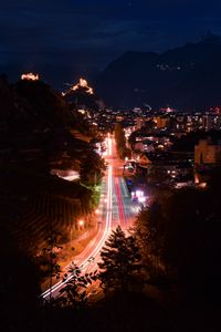 Preview wallpaper night city, city, road, lights, long exposure, buildings