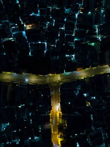 Preview wallpaper night city, city, road, crossroads, illumination, dark