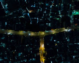 Preview wallpaper night city, city, road, crossroads, illumination, dark