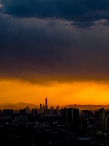 Preview wallpaper night city, clouds, sunset, dark