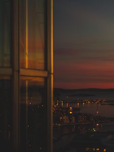 Preview wallpaper night city, coast, aerial view, dark, overview, view