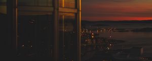 Preview wallpaper night city, coast, aerial view, dark, overview, view