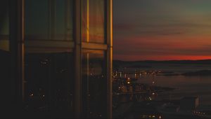 Preview wallpaper night city, coast, aerial view, dark, overview, view