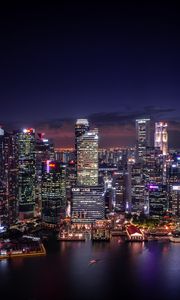 Preview wallpaper night city, coast, aerial view, buildings, lights, singapore