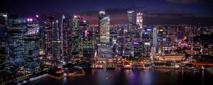 Preview wallpaper night city, coast, aerial view, buildings, lights, singapore
