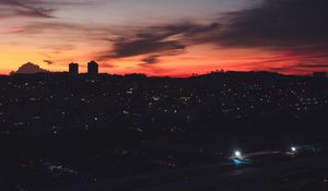 Preview wallpaper night city, dark, aerial view, twilight, horizon