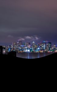 Preview wallpaper night city, dark, buildings, architecture, panorama, view